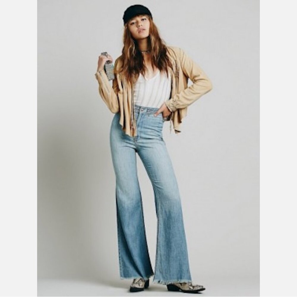 NWOT Free People Ola Braided Flare High Waist Denim Jeans